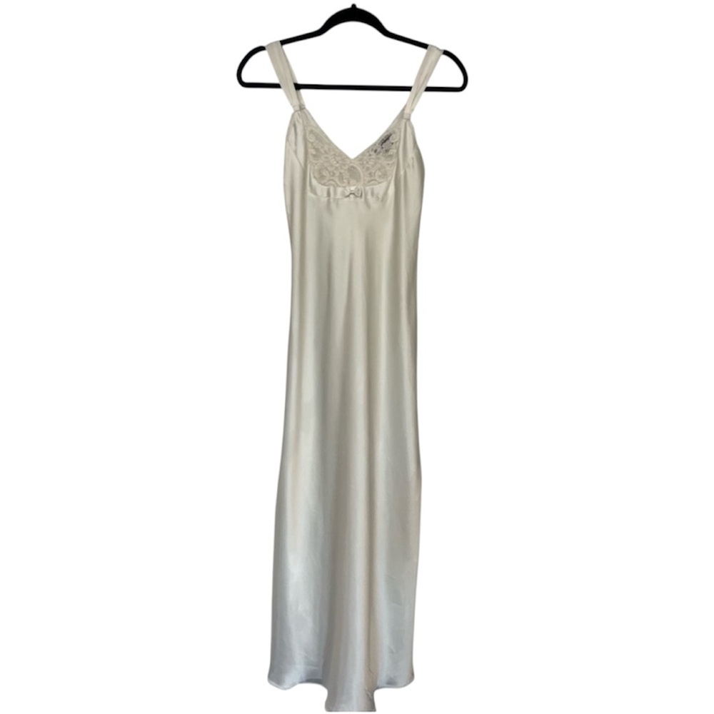 Halston Heritage Ivory Satin Slip Dress with Lace Bodice